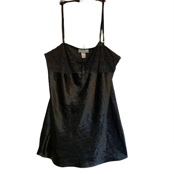 MORGAN TAYLOR Chemise Satin Lace Black Sexy Strappy Nightgown Womens XL - Picture 4 of 15